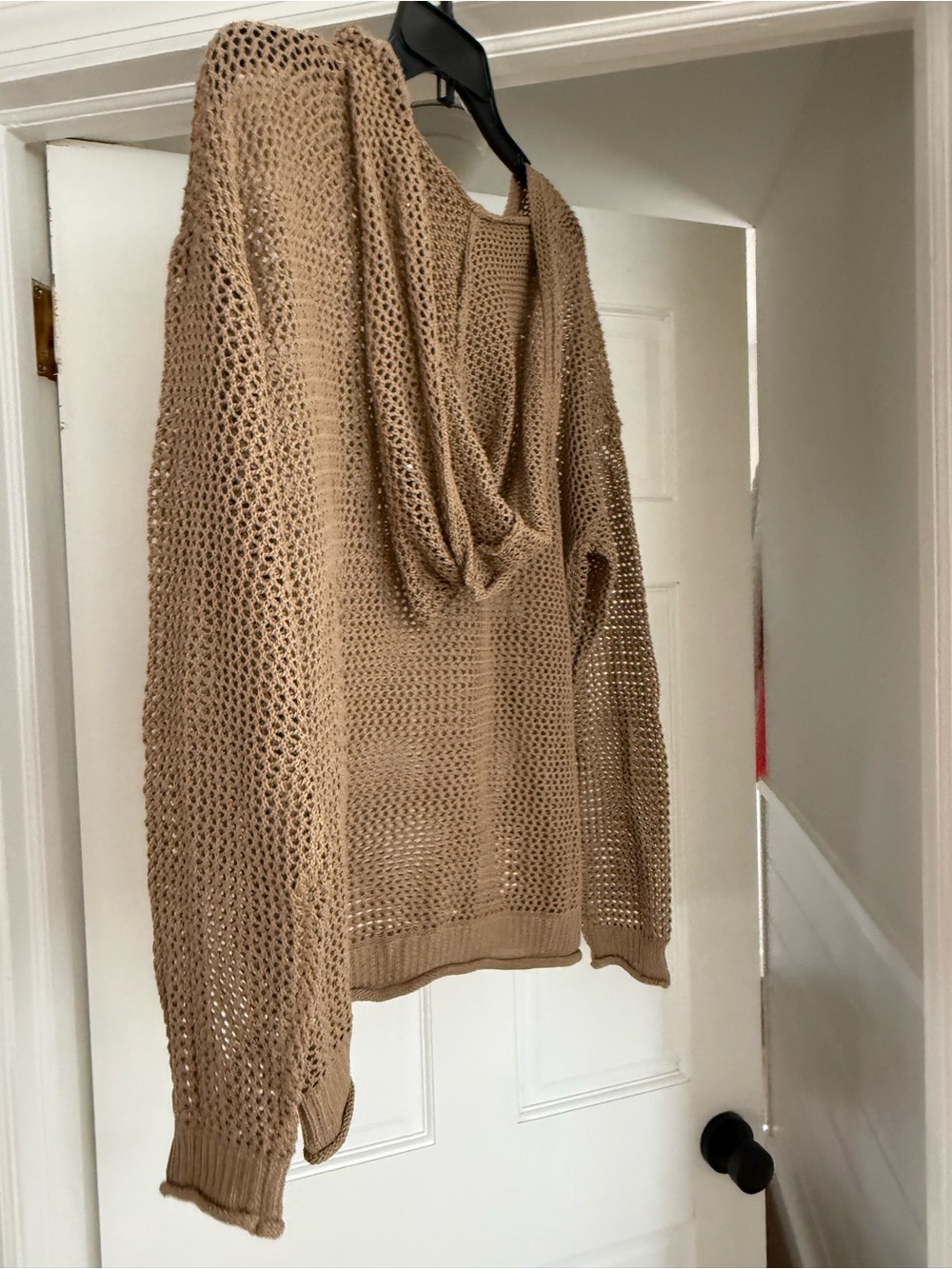 Lightweight Open-Knit Hooded Sweater - Beige
